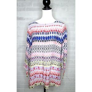 Talbots Top Womens X1 Multicolor design‎ 3/4 Tie Sleeve Lightweight Keyhole Neck